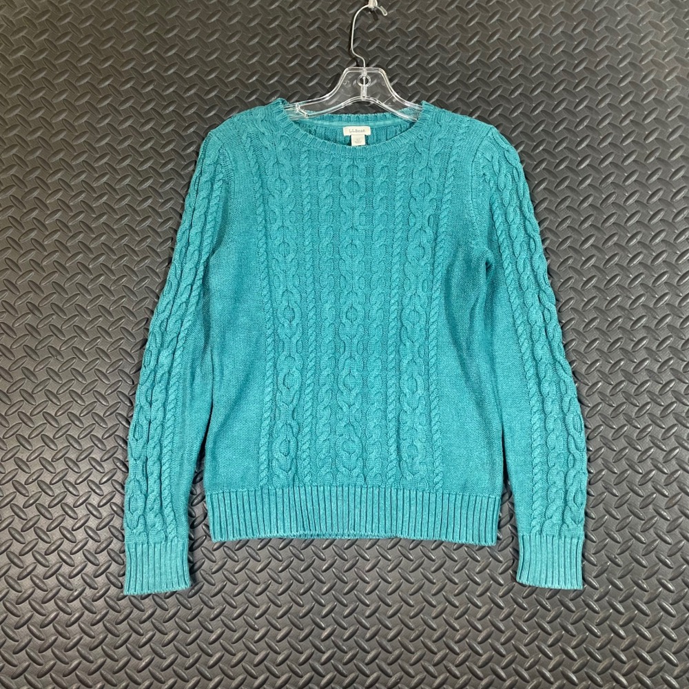 L.L. Bean Teal Blue Long Sleeve Cable Knit Pullover Sweater Women's Size XS‎